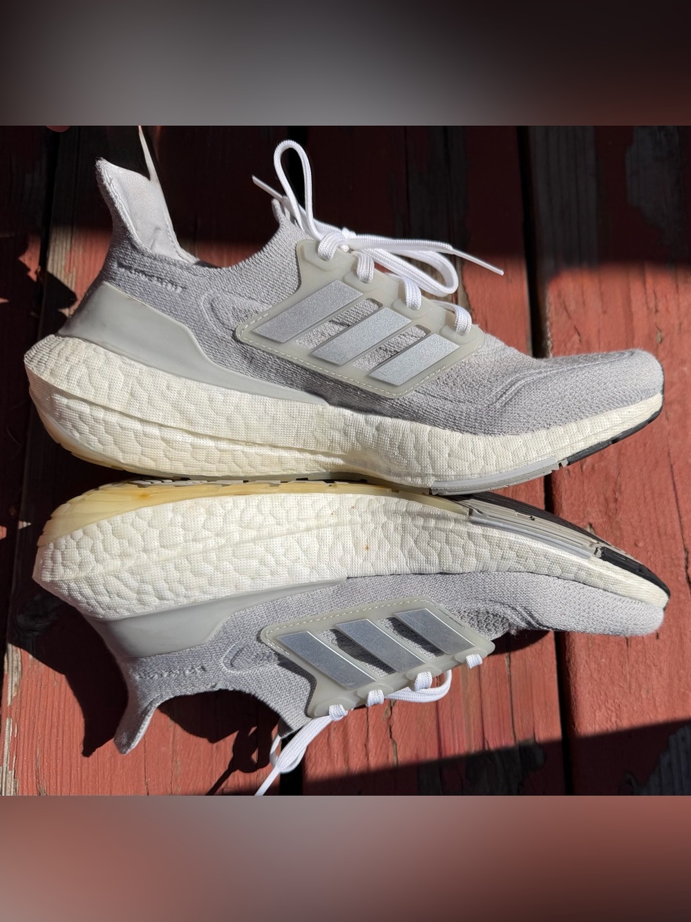 adidas Ultraboost Women’s White and Grey Knit Running Shoe with Three-Stripes - Picture 3 of 6